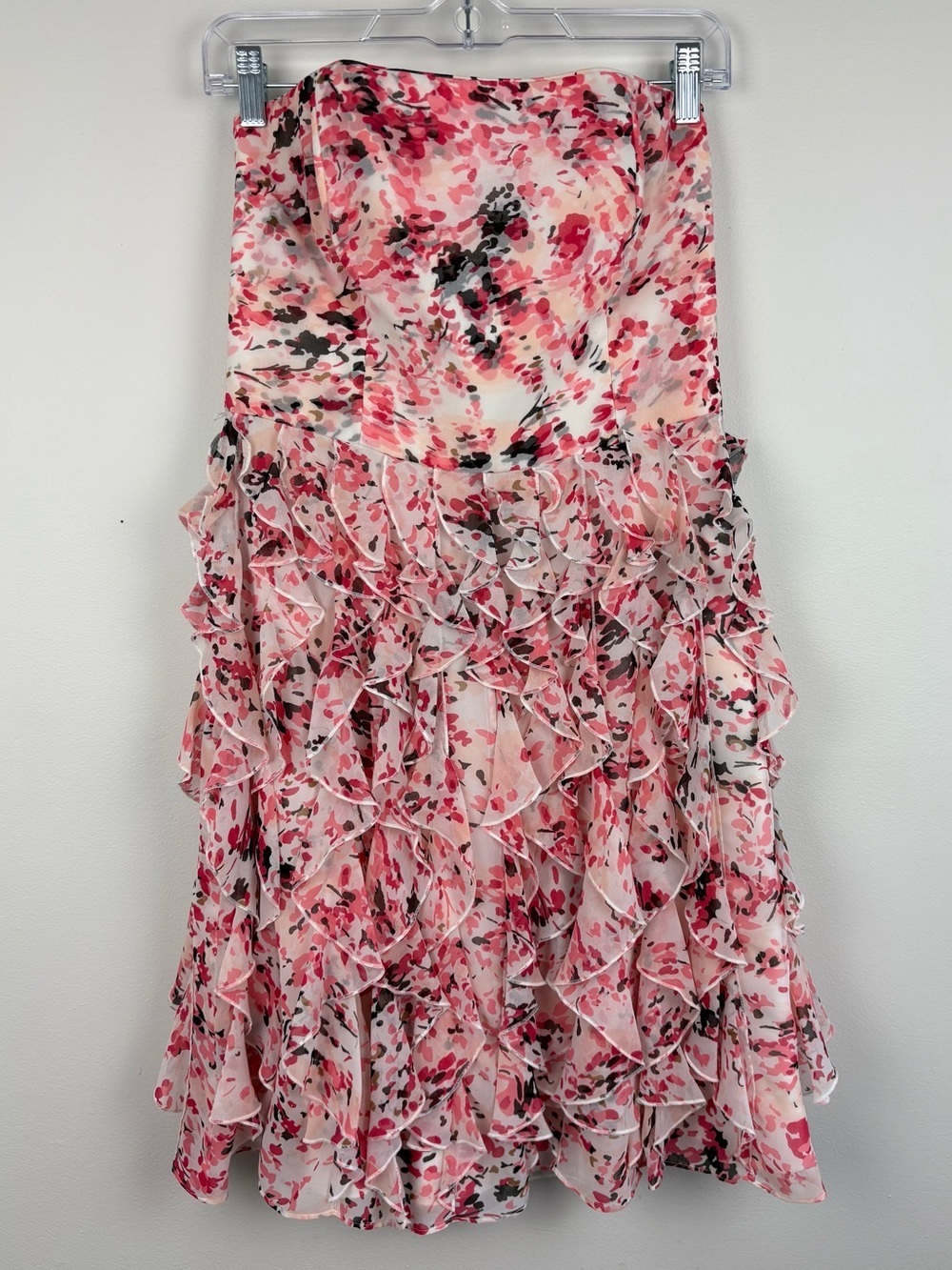 WHBM Strapless Mini Dress Pink Floral Size 6 Good Condition Fairycore Wedding
